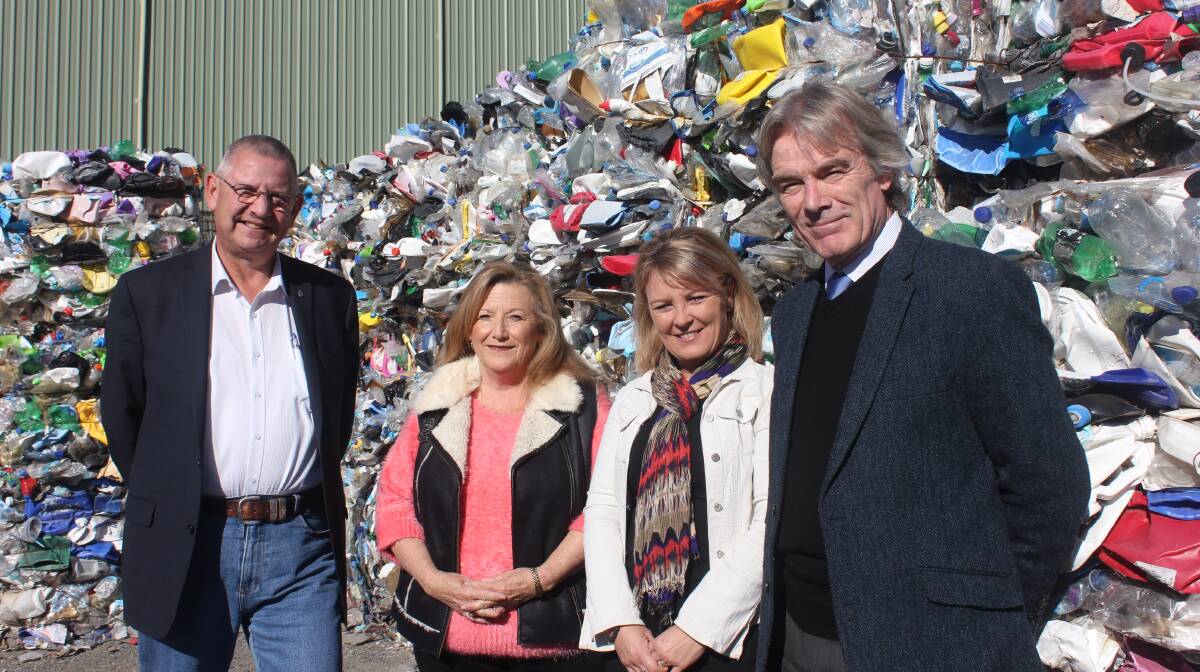 WASTE CENTRE: Geoff Kettle, Margaret Clarke, Sonya White and Mark Fenton-Jones at Endeavour Industries Recycling Centre in Goulburn. Photo David Cole. 