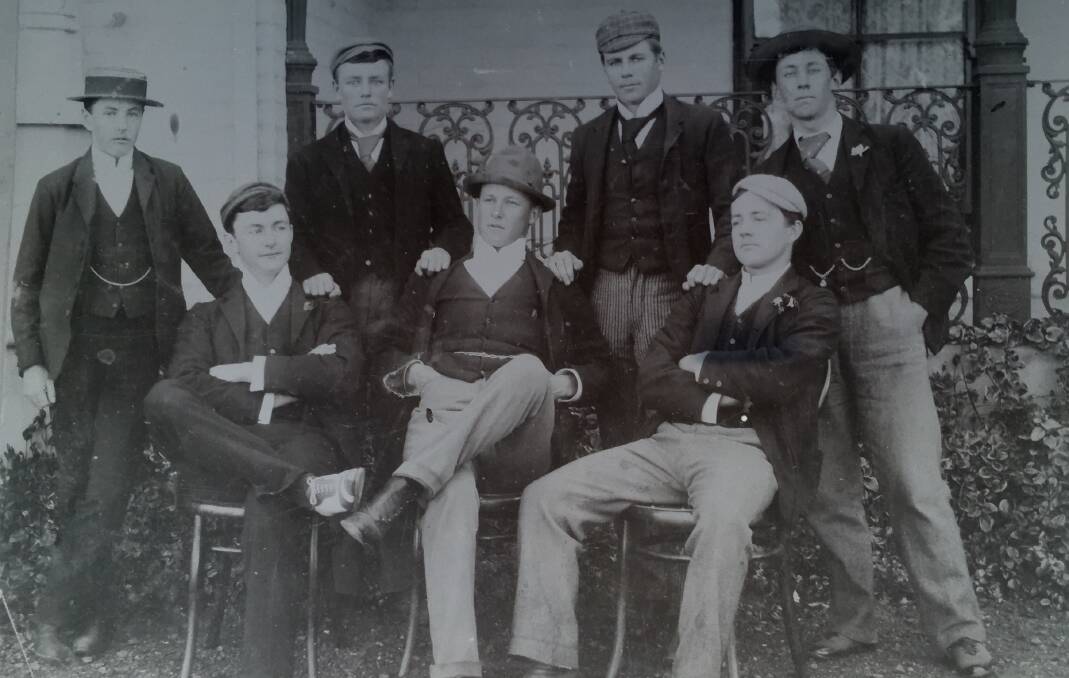 SCHOOL DAYS: (Back, left) A.A. Johnston, F. Hay, S.S. Scarvell, F.K. Chisolm. (Front)  T.R. Dunkin, N.P. Campbell, P.C. Osbourne. Image and caption courtesy of Goulburn Mulwaree Library.
