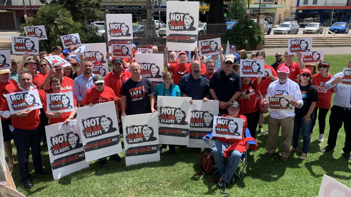 Union members at the Not Glad Gladys rally in Belmore Park on February 28. 