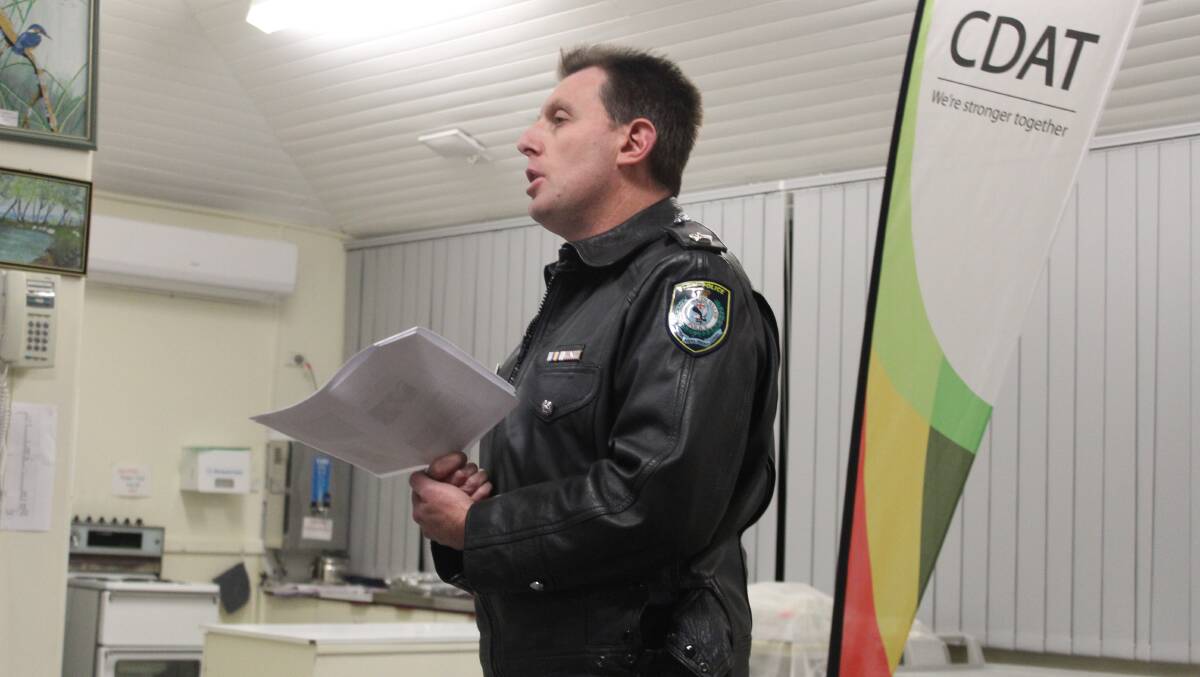 DRUG FORUM: Hume Police District chief inspector Brendan Bernie presents to the large crowd at the Crookwell Drug and Ice Forum. Photo: Mariam Koslay 
