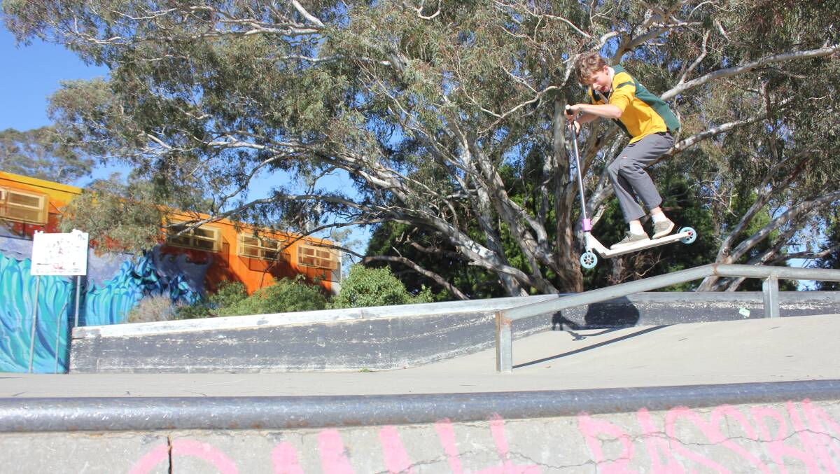 SKILL: Otto Leah puts his scooter through its paces at the Goulburn Skate Park. Photo Burney Wong. 
