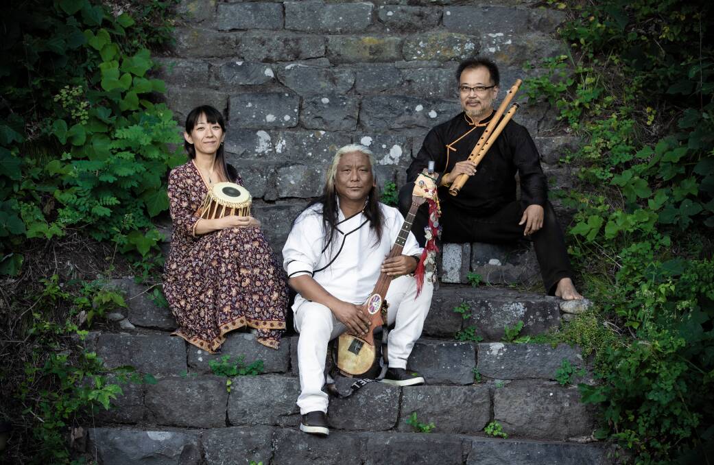 Arts and entertainment: Ayako Ikeda (Indian tabla), singer and songwriter Tenzin Choegyal and Indian bansuri master Taro Terahara have performed at major folk festivals and in concert halls around the world. Photo supplied.