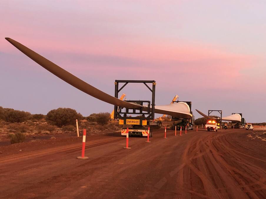 ENERGY: Wind turbines being delivered to the Biala Wind Farm in March this year. Photo: Goldwind Australia
