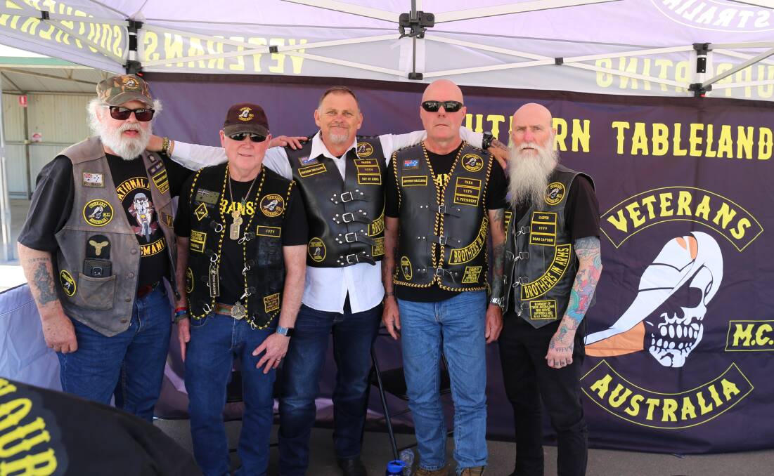 Southern Tablelands members of the Veterans MC 'Bilge', Peter Brown, Stephen Partington, Tim Holmes and Bob Brown pictured at a car and bike show in 2022. 