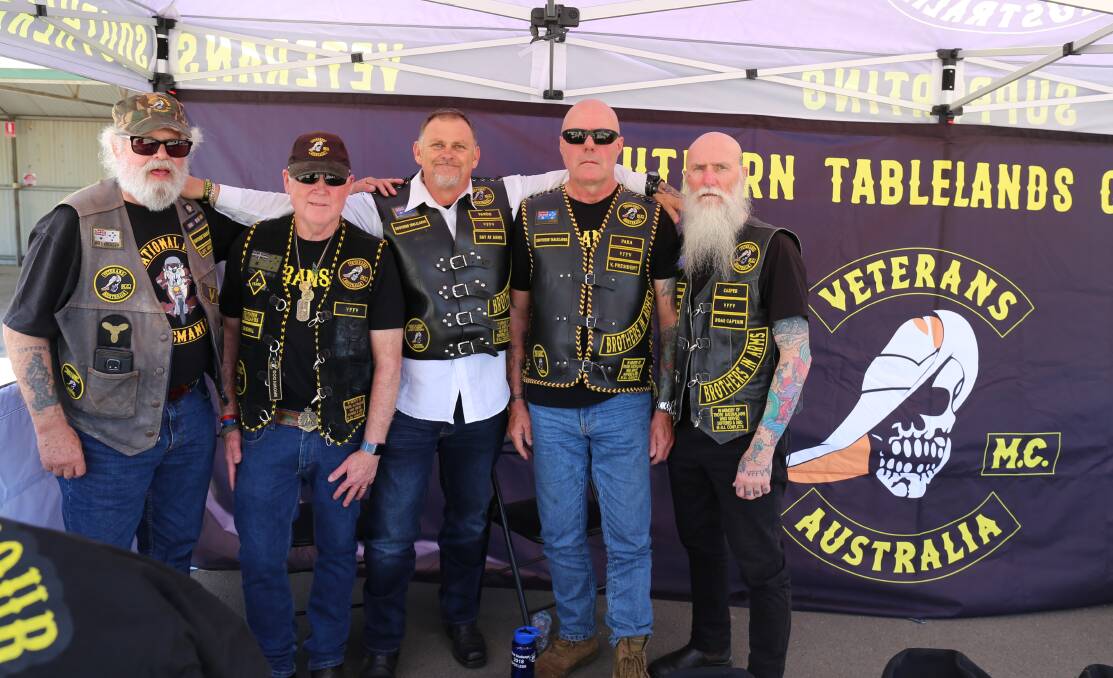 Southern Tablelands members of the Veterans MC at the car and bike show are 'Bilge', Peter Brown, Stephen Partington, Tim Holmes and Bob Brown. 