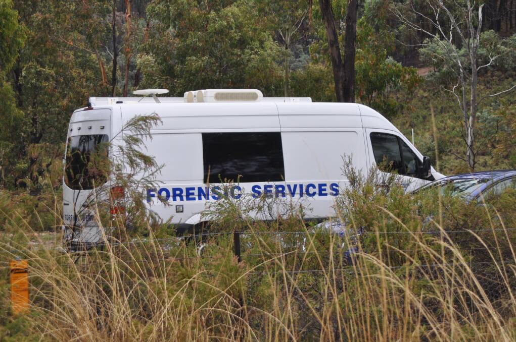 A forensics van at the Bigga property on Wednesday. 
