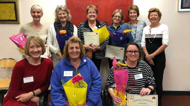 Celebrating volunteers: Sylvia Purcell, Jan Armstrong, Susan Milgate, Mary Stringer, Sue Robinson, Home-Start CEO Michelle McDonell, Mhairi Fraser, Ros Beveridge and Tina Harris-Byron