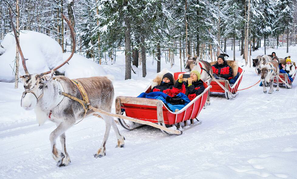 Get in the spirit with a reindeer sleigh ride in Rovaniemi, Finland. Picture Shutterstock