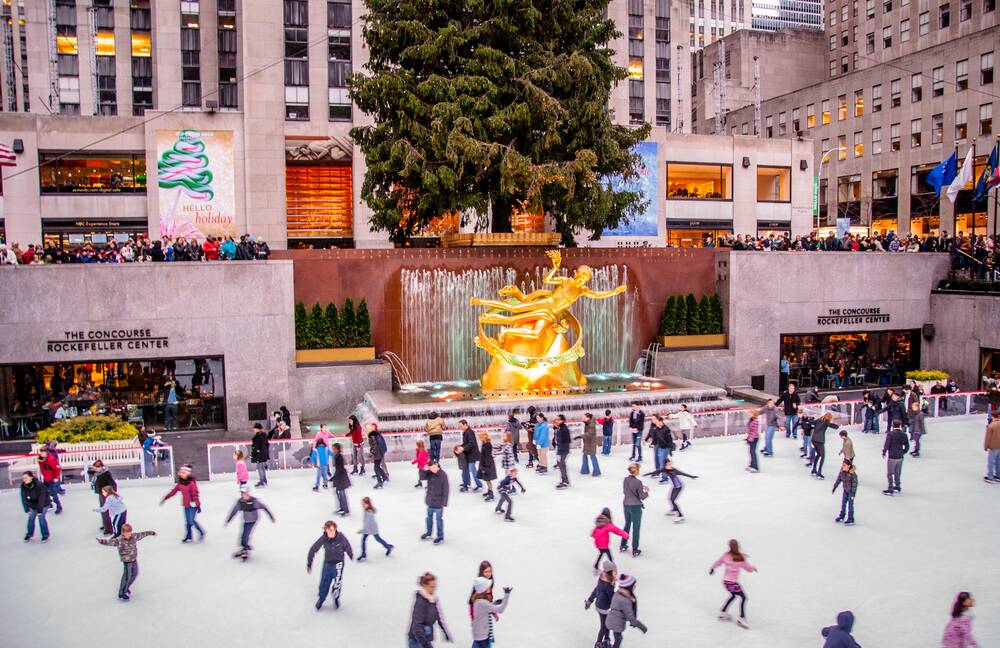 People ice skating at Rockefeller Center in New York City. Picture Shutterstock