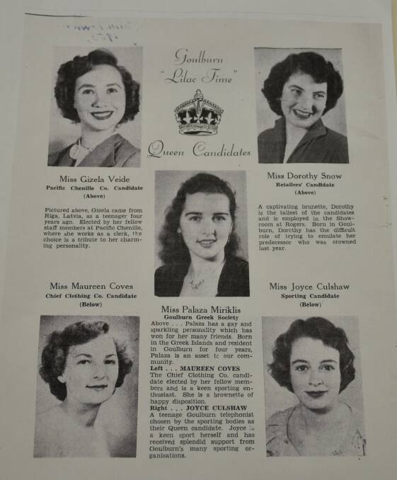 Lilac Queen entrants, 1953. Note "Miss Palaza Miriklis" in the middle (later Mrs Palasa Salvi who passed away in 2017) who was honoured this week with a garden in Howard Park.