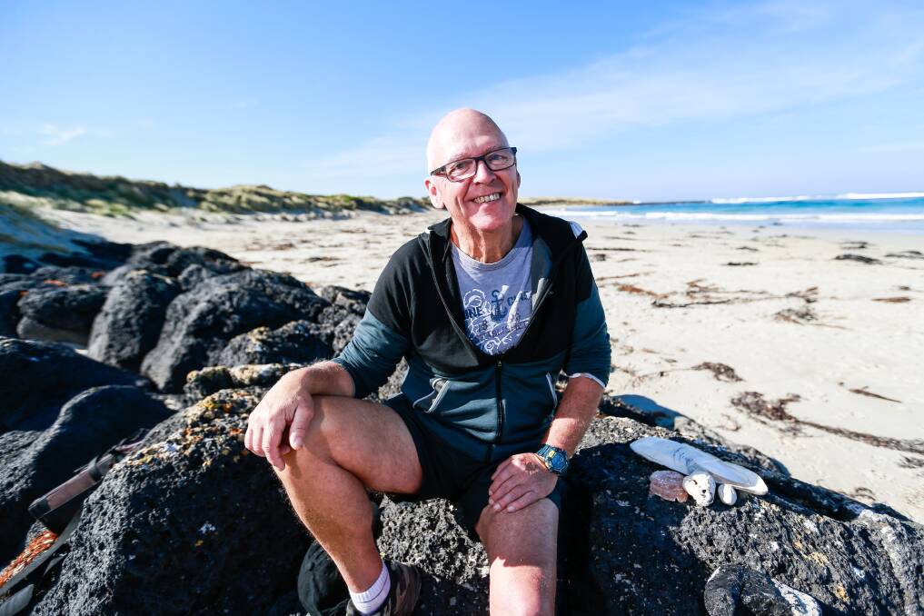 OCEAN'S mystery: Beachcomber John Miller from Port Fairy is discovering plenty of interesting items washed onto the shoreline. Picture: Anthony Brady