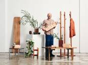 Thor’s Hammer owner Thor Diesendorf with the Thinking Small collection, a range of products made using previously unviable recycled timber lengths. Picture Rohan Thomson