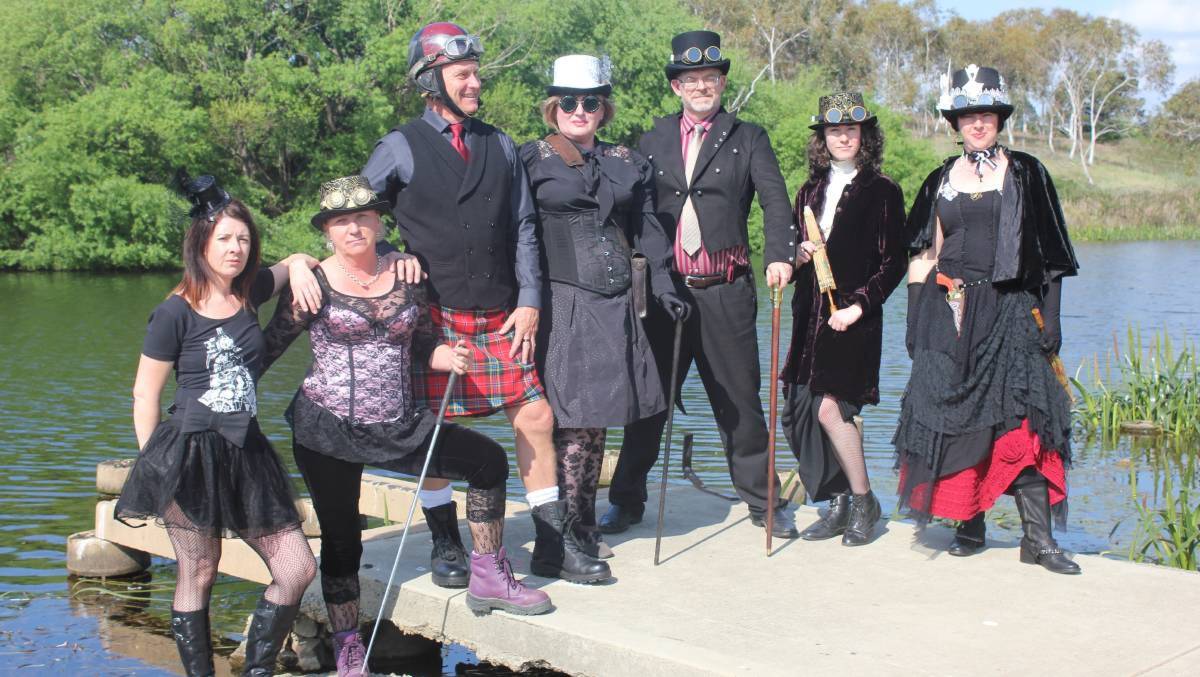 Punks on the pier: Michelle Hughes, Tracey Norberg, Jack Miller, Vivienne Flannagan, David Rayner, Hannah Cotton and Julie Salway got into the spirit of Steampunk last year. Photo: David Cole.
