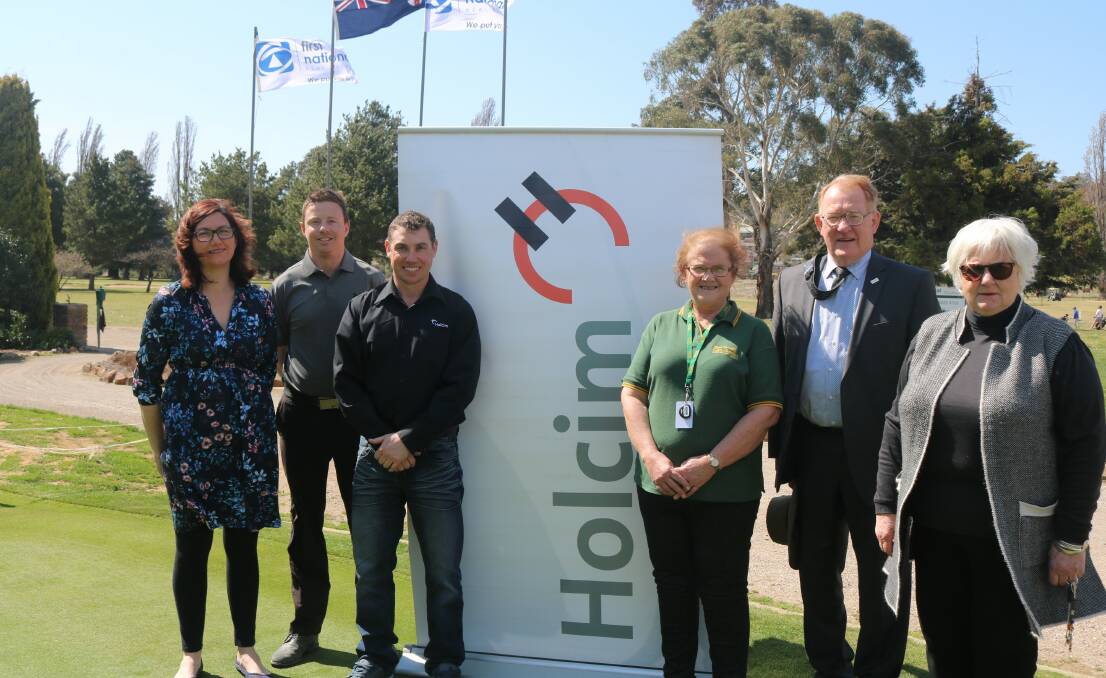 GRATEFUL: This year's Holcim Charity Golf Day recipients Alison Brettell (Wollondilly P&C), Andrew Grove, Gordon Rippon, Ruth Doggett (Can Assist Goulburn), mayor Bob Kirk and Fay Long (Palliative Care).