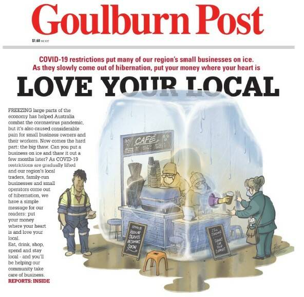The front page of today's digital print edition of the Goulburn Post.