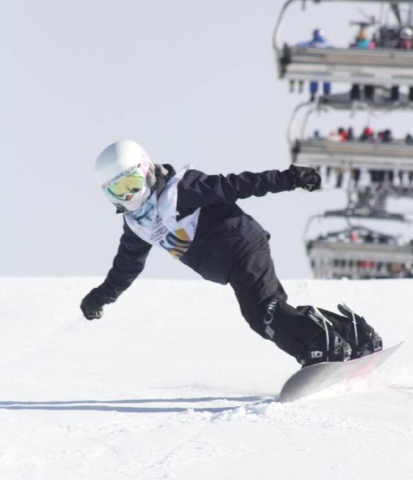 Ella Hurtis, who is normally a freestyle skier, taking on the Southern Region in snowboarding and progressing to state last year at Interschools Snowsports at Perisher.