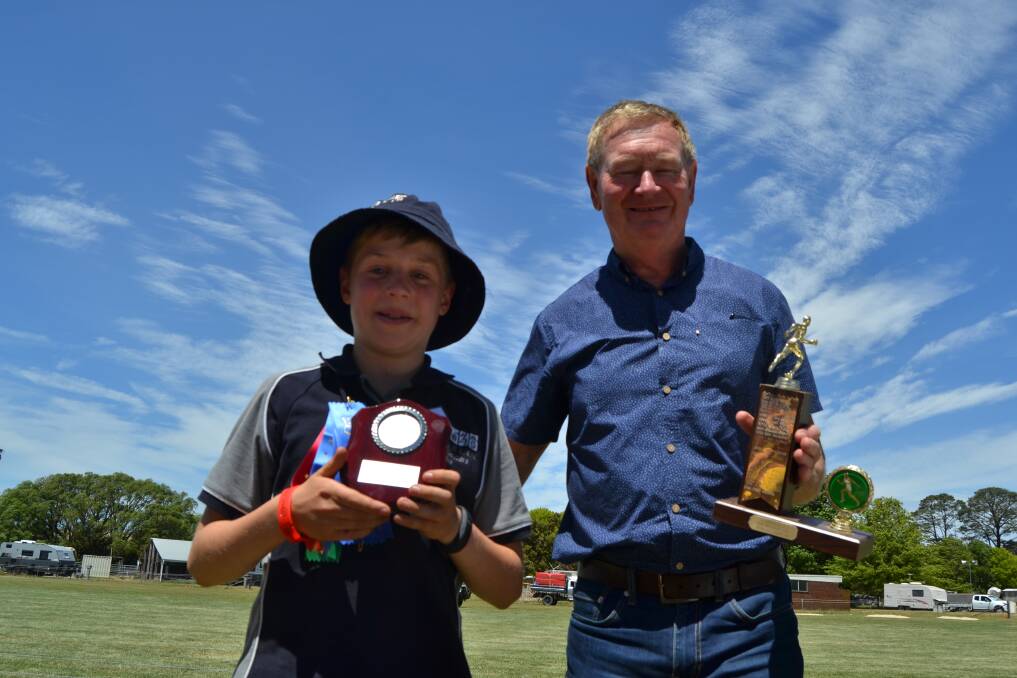 CONGRATULATIONS: Max Cooper from Tambelin with David Hannaford, who presented the Hannaford Cup.