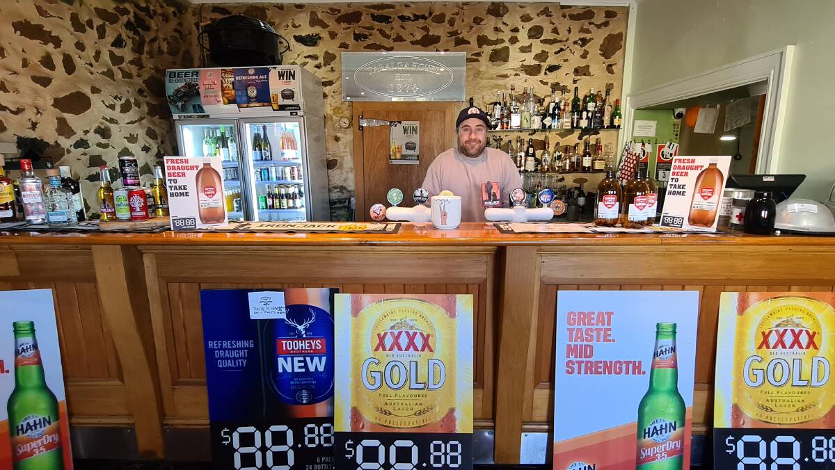 LONG WAIT TIL BEER O'CLOCK: Phil Anderson at Taralga Pub - a pub with plenty of beer, but no patrons allowed until COVID-19 restrictions are finally eased.