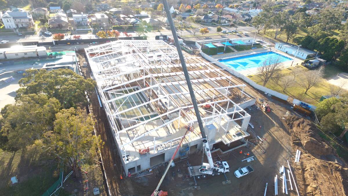 The structural steel for the Goulburn Aquatic Centre indoor pool facility is now complete. Photo: supplied 