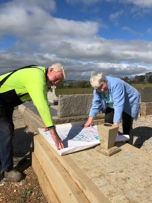 Laurie Chalker and Helen Francis mapping out the graveyard.