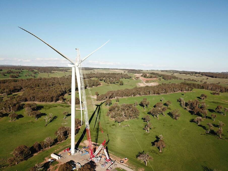 SKY SCRAPER: The first turbine is erected at Biala Wind Farm.