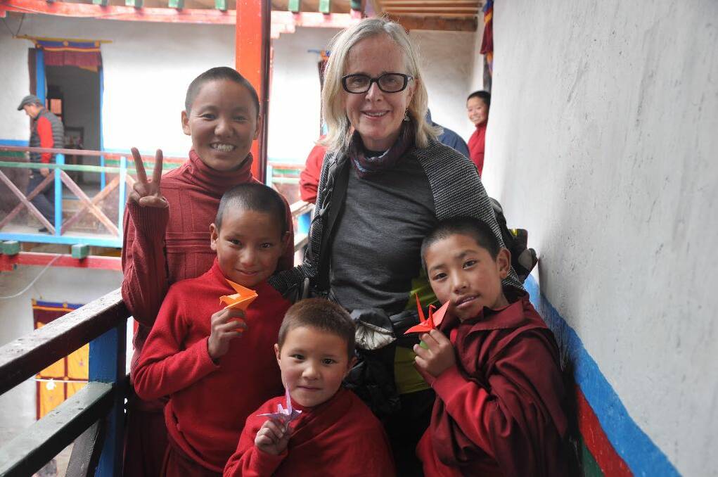 Bundanoon's Margie Thomas with young friends in Upper Mustang.