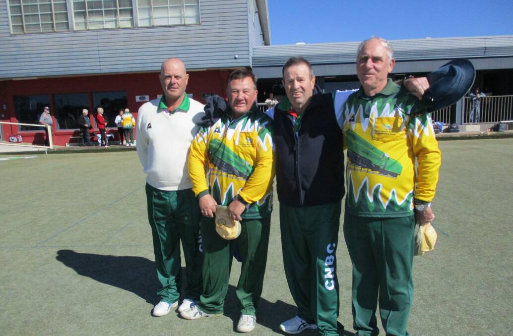 Winners of the Semi Final and the Goulburn Team who they defeated. L to r Robert Kell Canb North, Keith Gray from Goulburn, David Hill from Canberra North and Hayden Ward the Goulburn Skip. 