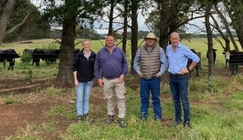 WELL DONE: Peter and Cate Brooks from Princess Pastoral Co, with Woolworths Matt Spry and Brett Thompson on their property near Berrima. Photo: supplied
