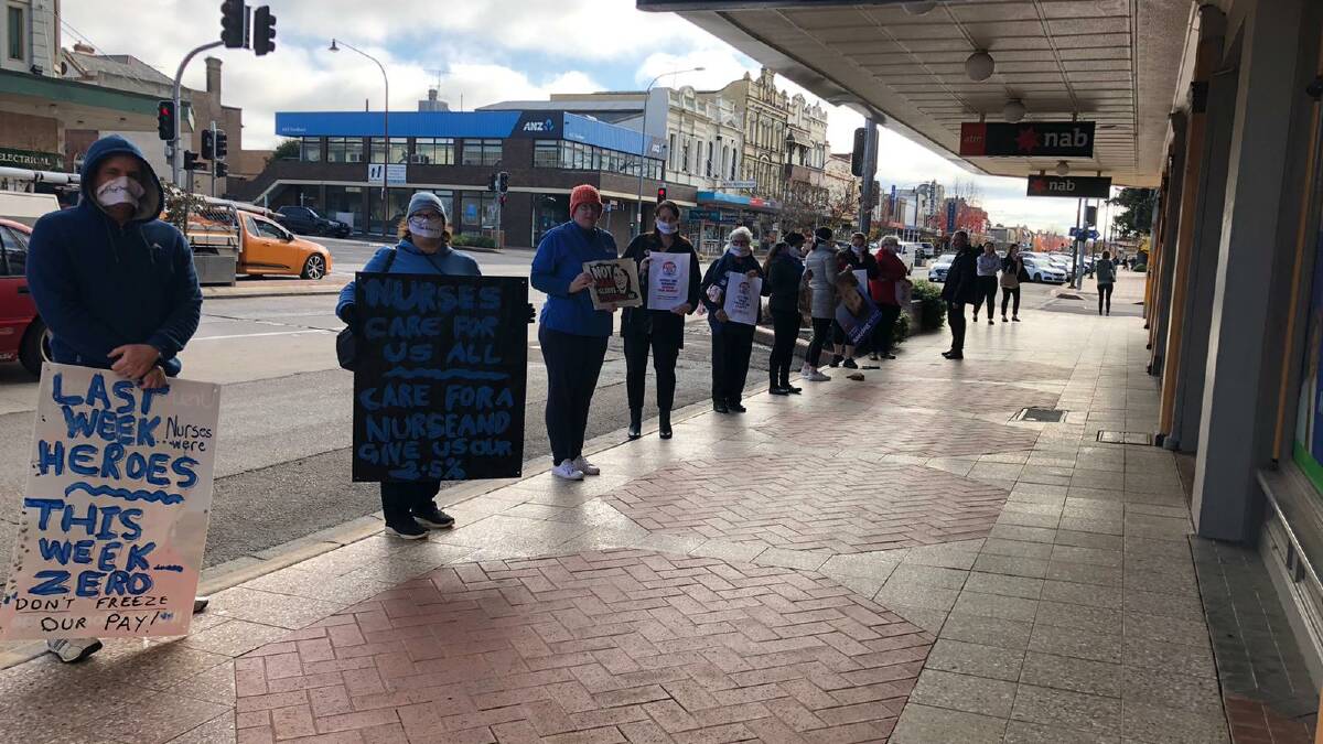 Goulburn nurses and mid-wives outside the Goulburn office of Wendy Tuckerman MP today.