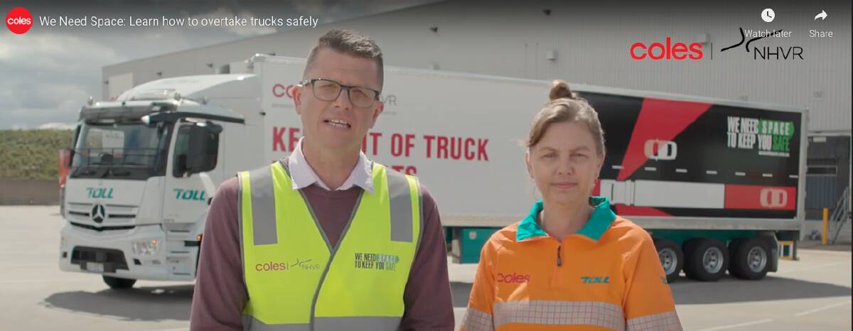 A still from one of the new community campaigns set to educate drivers about how best to share the road with heavy vehicles.