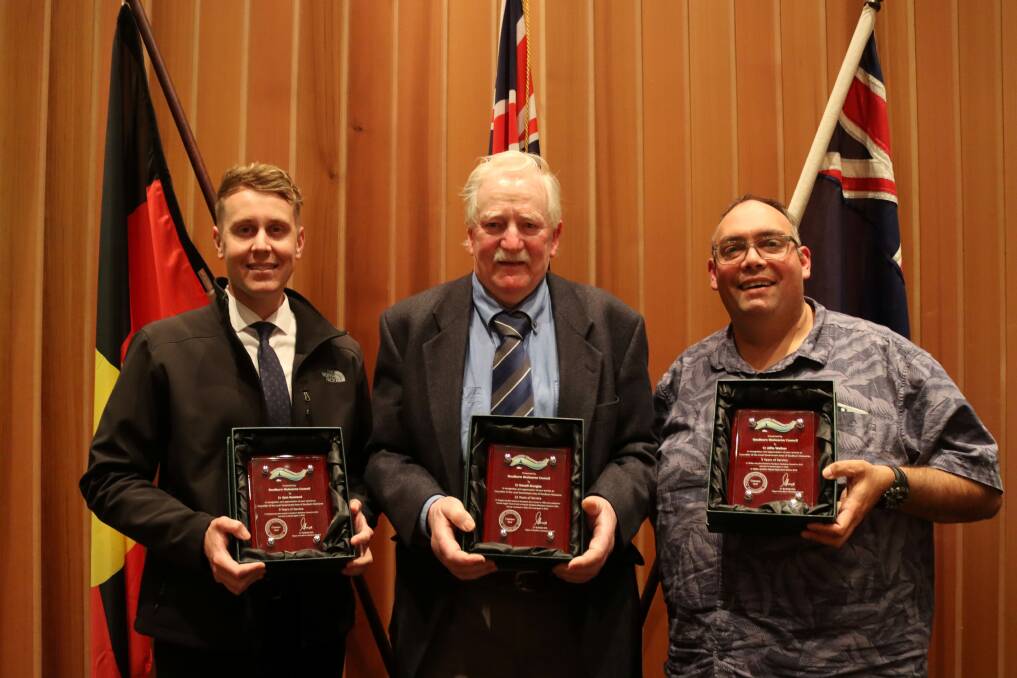 Councillors Sam Rowland, Denzil Sturgiss and Alfie Walker were last night recognised for their service, as they are not standing for re-election. Photo: supplied