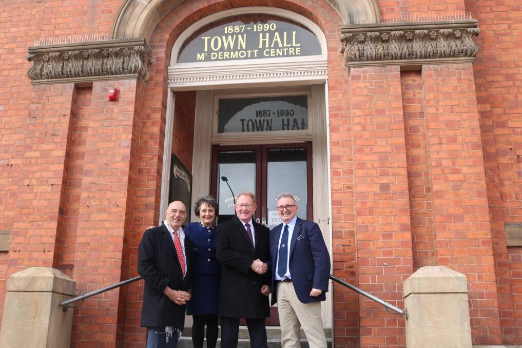 FUNDING: Goulburn Mulwaree general manager Warwick Bennett, MP Pru Goward, Mayor Bob Kirk and NSW Arts Minister Don Harwin on Friday.