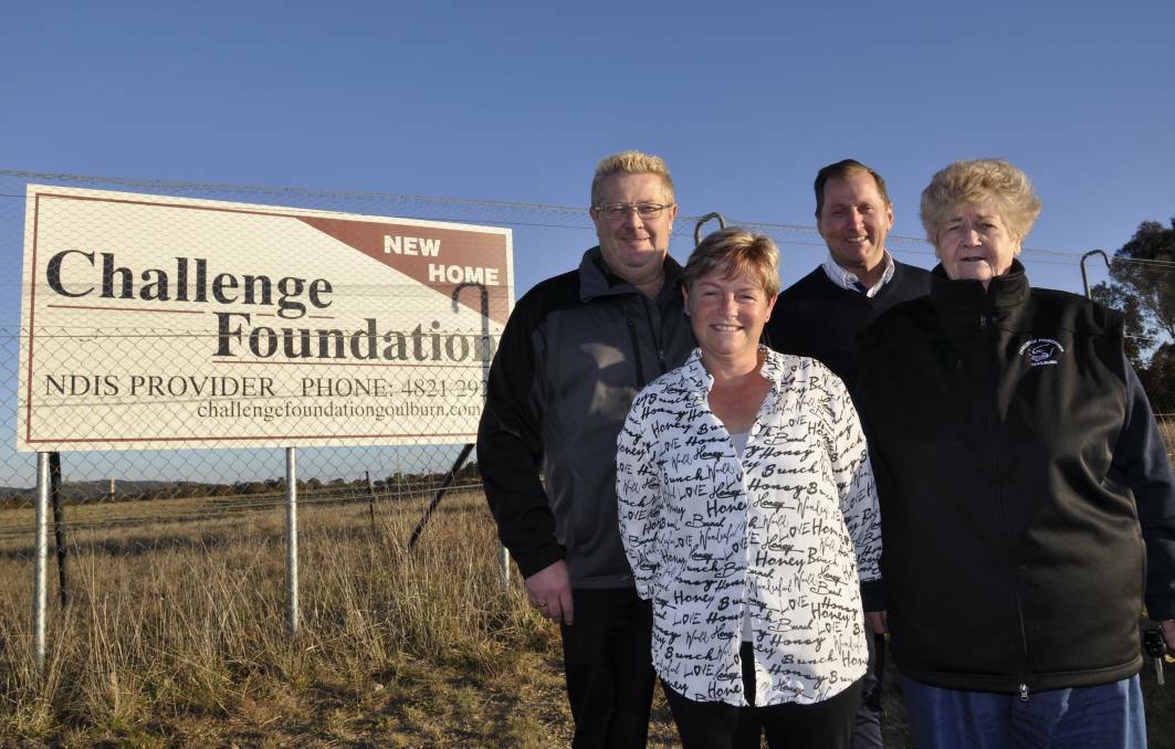 Pictured in 2016 on the newly purchased land were Challenge Foundation manager Michael O'Neill, board member Kerry Guymer, vice-president Kieran Davies and CEO Margaret O'Neill. 
