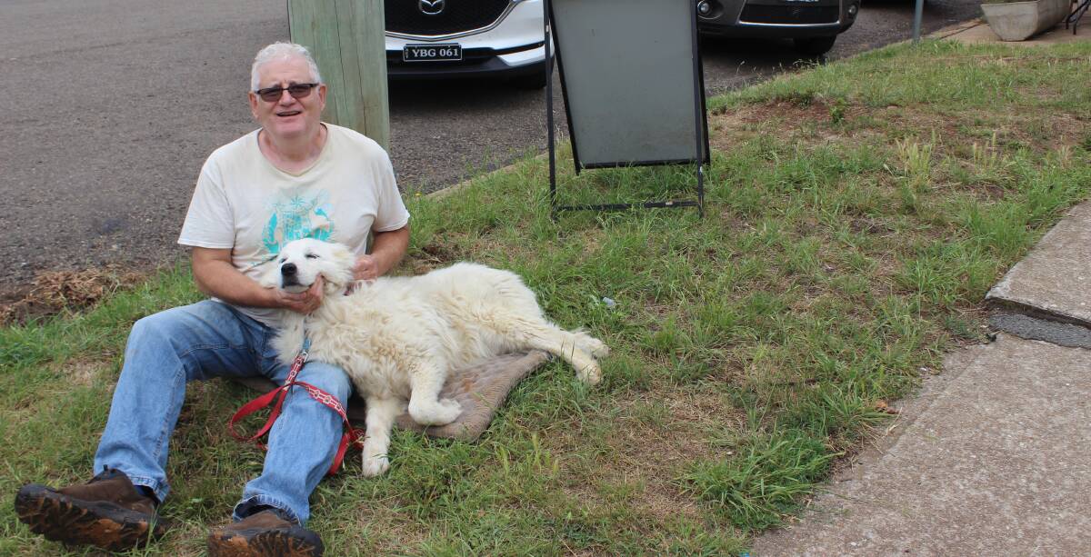 Mark Selmes, from Mt Rae, brought his dog, Molly, when he came to Taralga for lunch on Sunday.