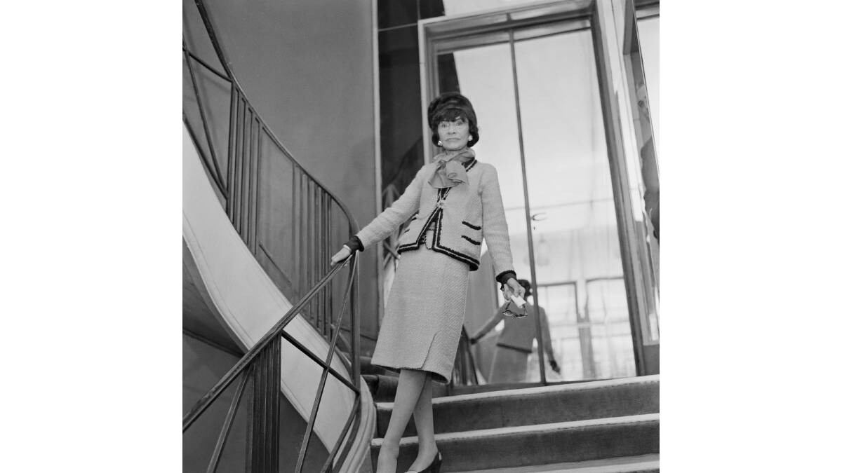 French fashion designer Coco Chanel in a Chanel suit in 1963. Picture Getty Images