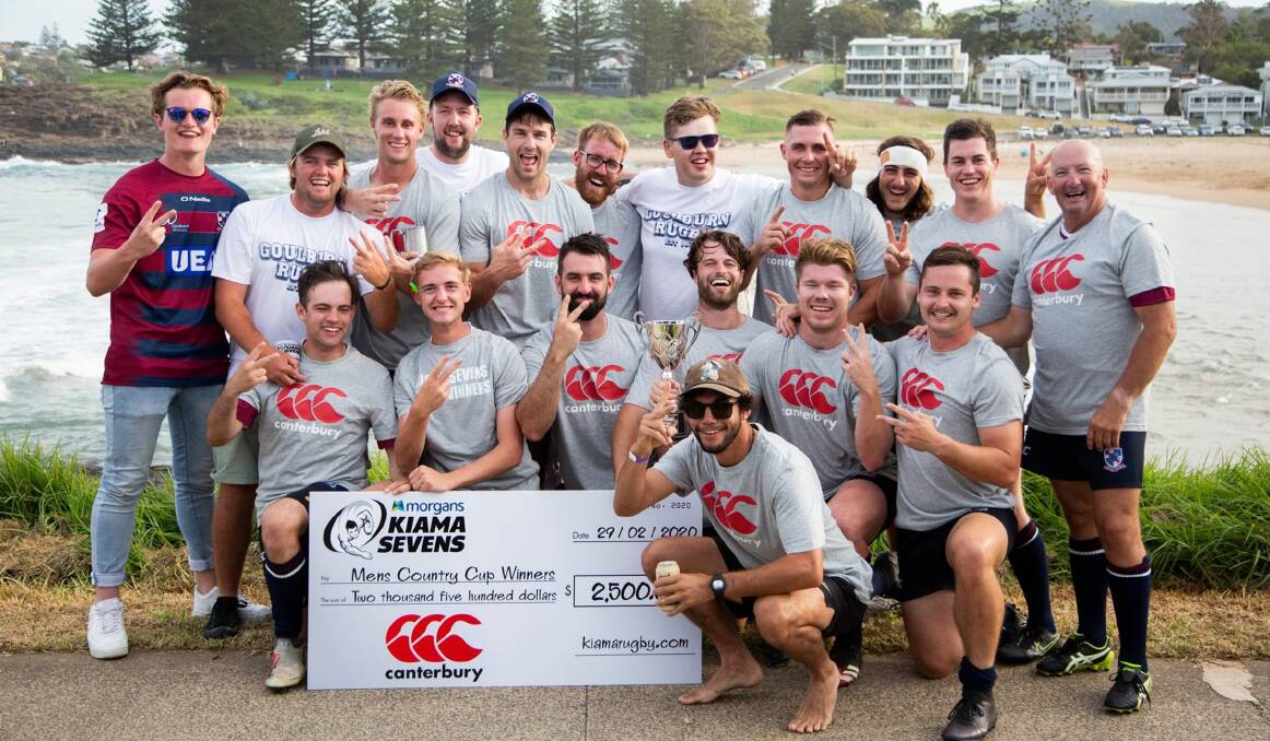 Grinners: The Goulburn Dirty Reds men are all smiles after their win in Kiama last weekend, which included a hard-fought grand final against the home side. Photo: Goulburn Dirty Reds. 