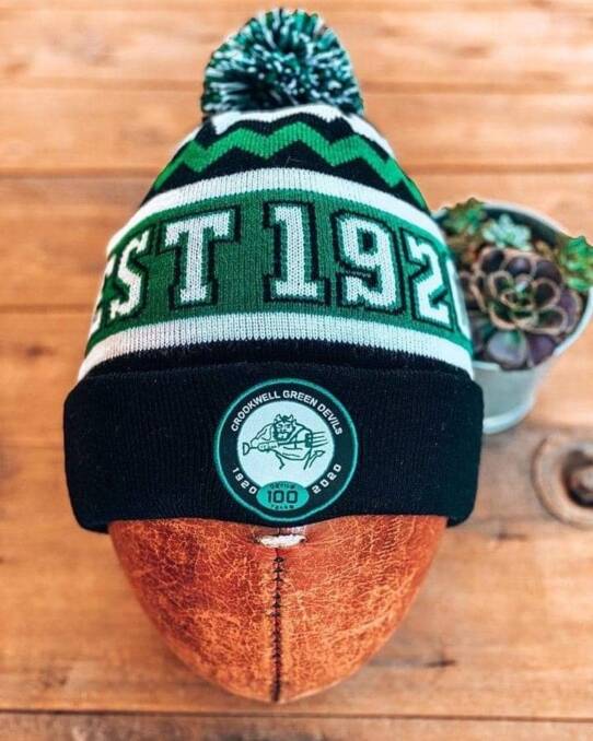 Finalist: The Crookwell Green Devils' centenary beanie looks the goods, and is a deserving finalist in the 2021 Australia's Best Beanie competition. Photo: Crookwell Green Devils. 