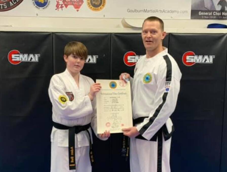 Graded: Aden Bell worked his way from a shy child to a young man taking on leadership roles at the club. Photo: Goulburn Martial Arts Academy. 