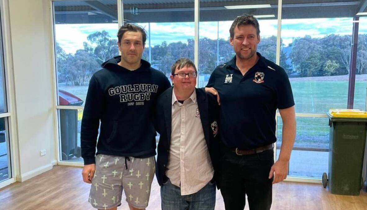 Well-deserved: Geoffery Shepherd (centre) alongside Goulburn Dirty Reds stalwarts Mik Webber (left) and Boyd Newby, who he sees as brothers. Photo: Mik Webber/Facebook. 
