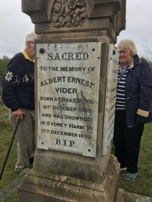 Solemn: Ernest Vider's memorial still stands in the Braidwood Cemetery, and commemorates his life and unfortunate passing. Photo: Supplied. 