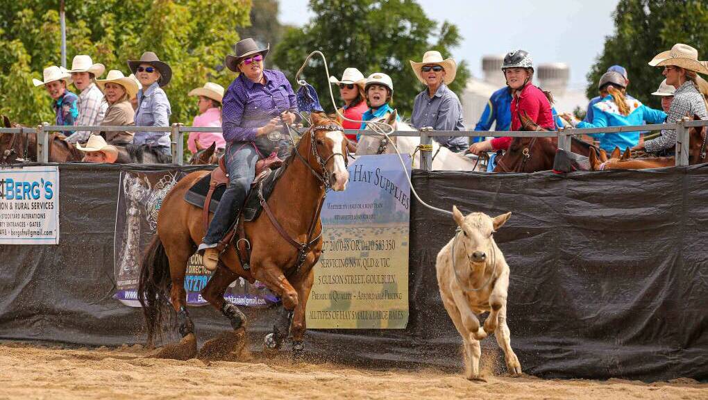On target: Dot Dewsbury rides during the Tableland Tuff E Nuff's inaugural Ten Head Breakaway Roping competition on the weekend. Photo: A McIlrick Images. 