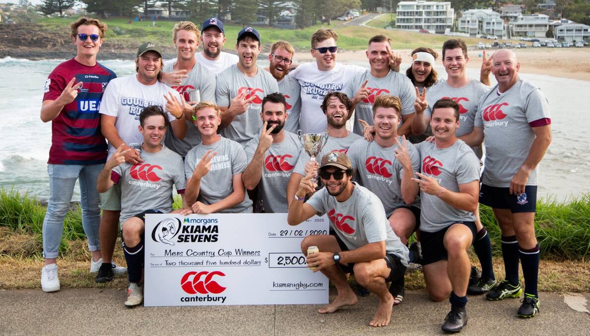 Postponed: The Goulburn Dirty Reds after their recent Kiama Sevens victory. The team will not take to the field for at least another six weeks due to COVID-19. Photo: Goulburn Rugby Union Club. 