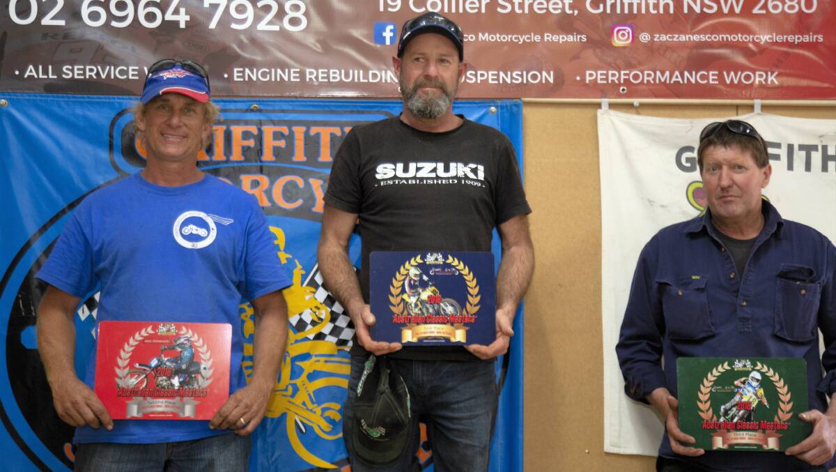 Champion: Graeme Judd (centre) took home two firsts and a second in Griffith across September 29 and 30. Photo: Bill MacFarlane.