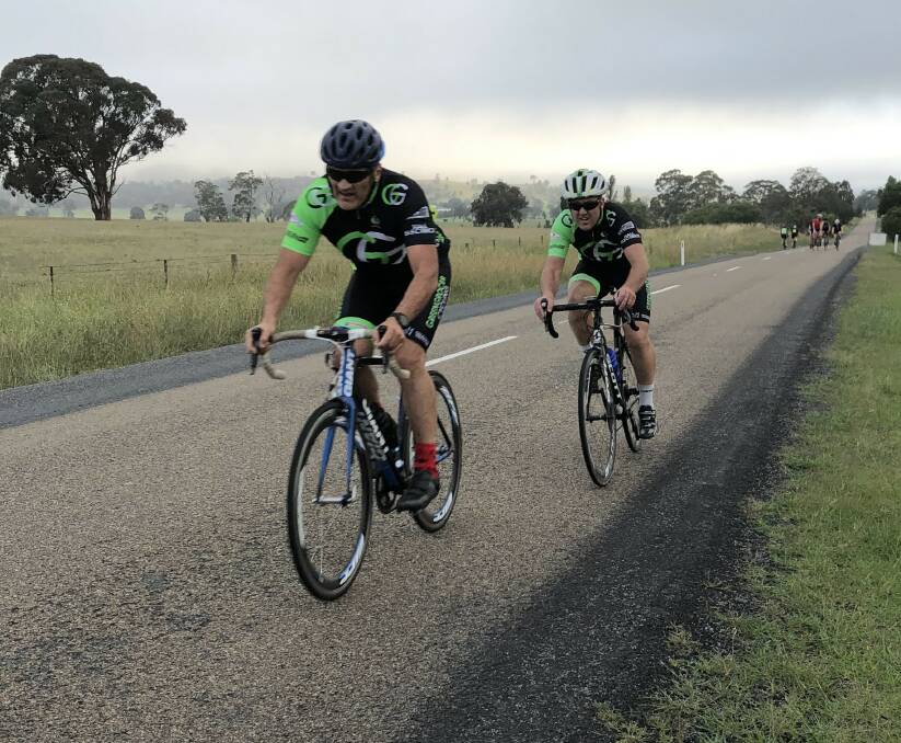 Follow the leader: Mark Stutchbury leads Tony Neate into the turn during the Hall Electrics Secret Handicap which took place last week on Middle Arm Road. Photo: Supplied. 