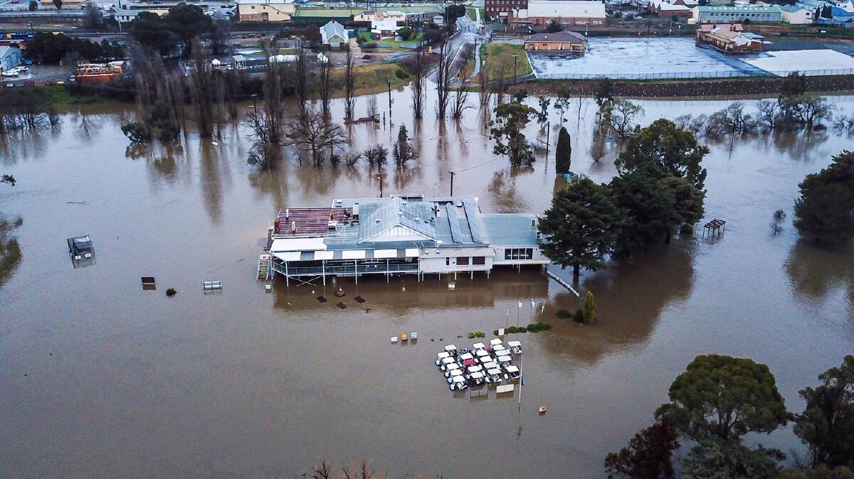 Submerged: The Goulburn Golf Club was heavily impacted by the recent flooding, with much repair work ahead. Photo: Supplied.