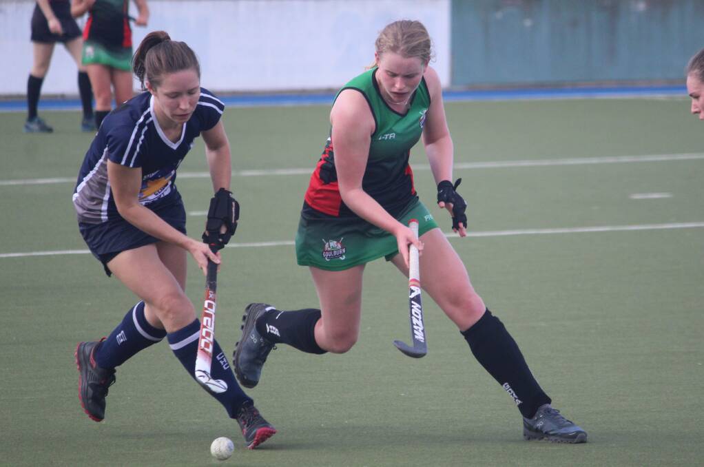 Sidestep: The Goulburn women's hockey team has shone this season, and will be looking for a strong finish as finals approach. Photo: Zac Lowe.