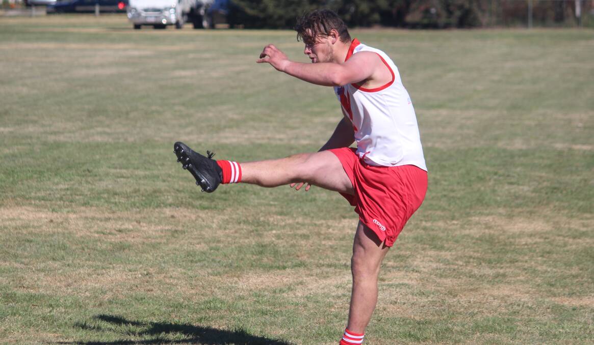 On target: The Goulburn Swans' kicking accuracy was vastly improved from previous rounds, despite blustery conditions in Canberra. Photo: Zac Lowe.