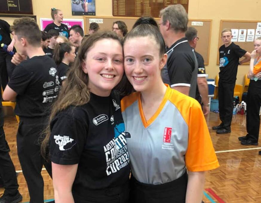 Official pair: Rylee Bowles (left) and Kaitlyn Neate at the Australian Country Junior Basketball Cup in Albury last month, where both distinguished themselves. Photo: Goulburn Bears. 