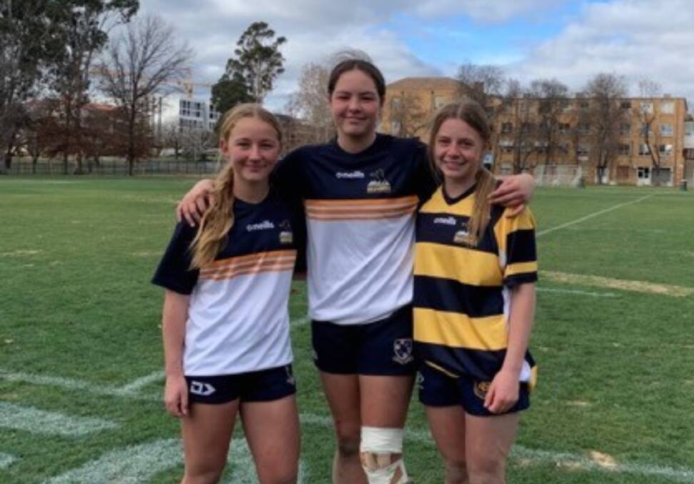 Local girls: (from left) Chloe Waddell, Emily Adam, and Cassi Law have been selected to represent the ACT All Schools sides. Photo: Goulburn Rugby Union.