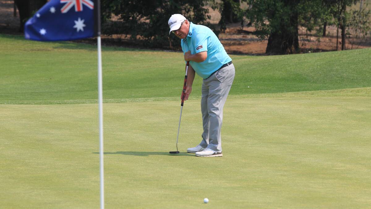 On target: Peter O'Malley putts during the final round of the 2019 PGA Australian Senior Championship held at the Richmond Golf Club. Photo: Geoff Jones